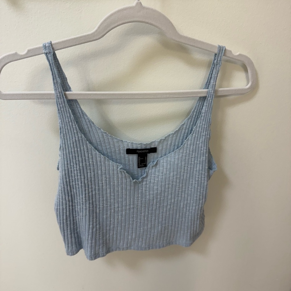 Forever 21 Blue Ribbed Crop Tank Top